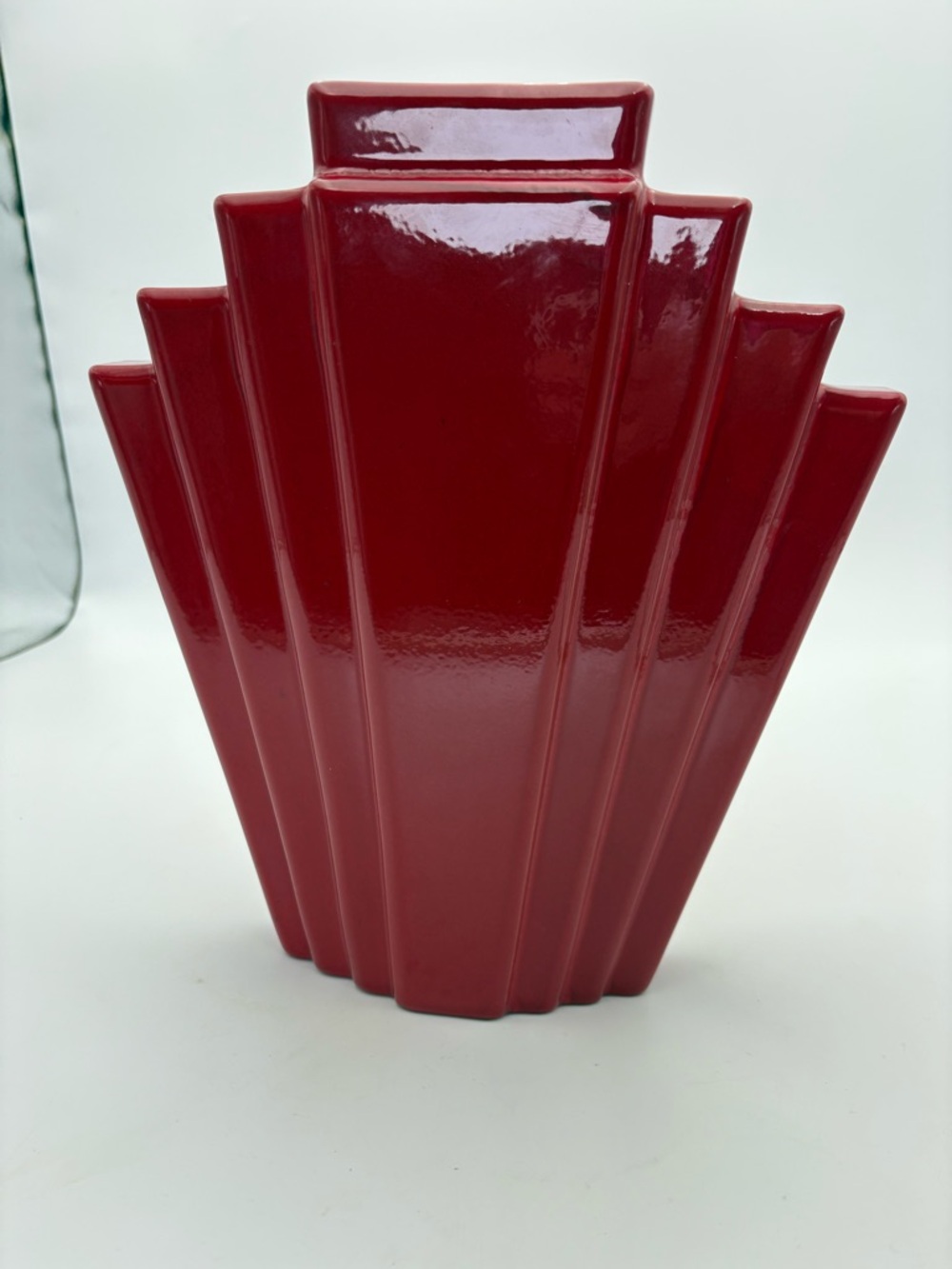Vintage 80s Red Art Deco Ceramic Vase - Statement Piece - Picture 9 of 16